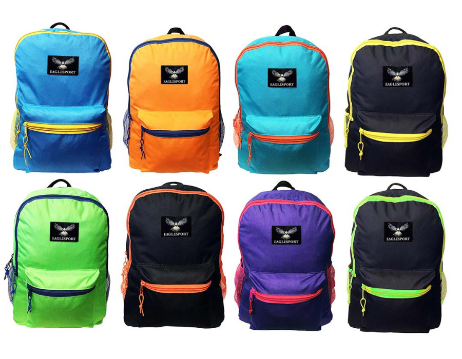 EAGLESPORT 16" TwoTone Wholesale Backpacks In 8 Assorted Colors Bulk