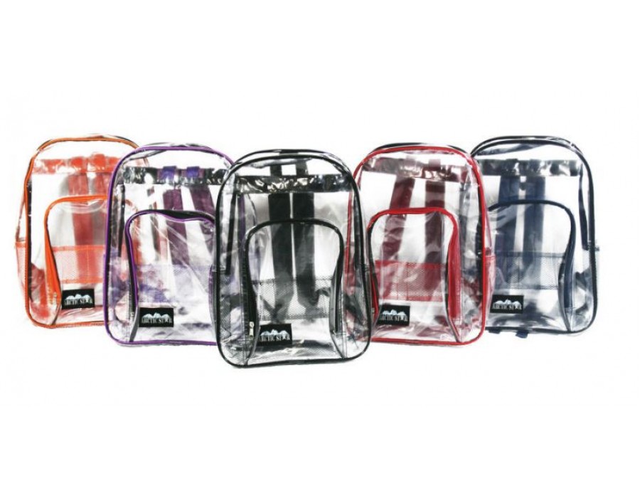 17Inch Wholesale Clear Backpacks with Assorted Piping Colors