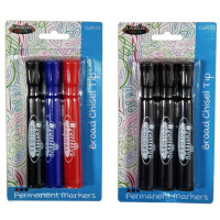 Permanent Markers - 3Ct - Broad Chisel Tip - 24 Assorted / 24 Black Only, 48 units per case
