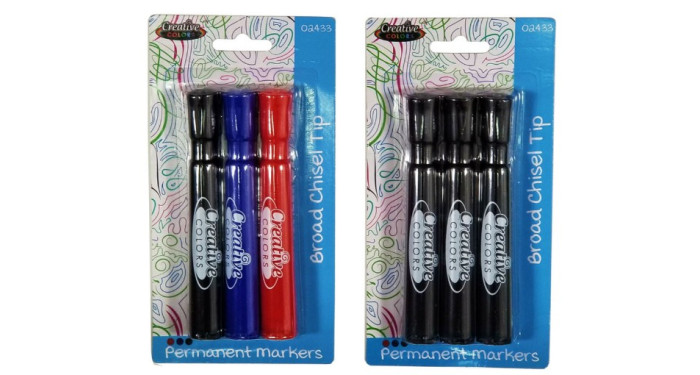 Permanent Markers - 3Ct - Broad Chisel Tip - 24 Assorted / 24 Black Only, 48 units per case Permanent Markers - 3Ct - Broad Chisel Tip - 24 Assorted / 24 Black Only, 48 units per case