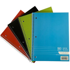 5 Subject Wide Ruled Spiral Notebooks - 4 Colors