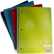 5 Subject College Ruled Spiral Notebooks - 4 Colors
