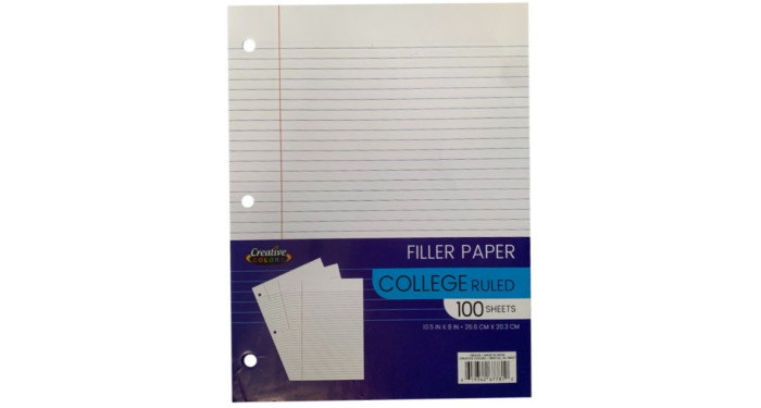 College Ruled Filler Paper - 100 Sheets