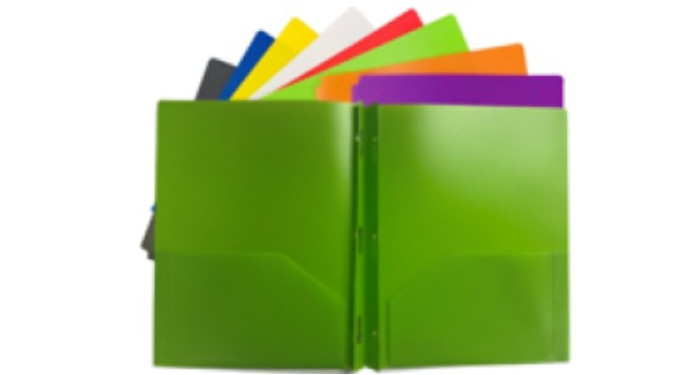 Two Pocket Poly Folders with Prongs – Case Pack 48