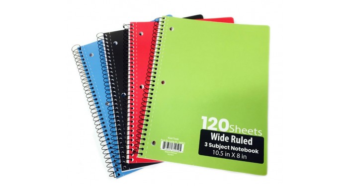 3 Subject Wide Ruled Spiral Notebooks - 4 Colors