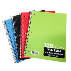 3 Subject Wide Ruled Spiral Notebooks - 4 Colors
