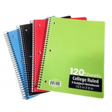 3 Subject College Ruled Spiral Notebooks - 4 Colors