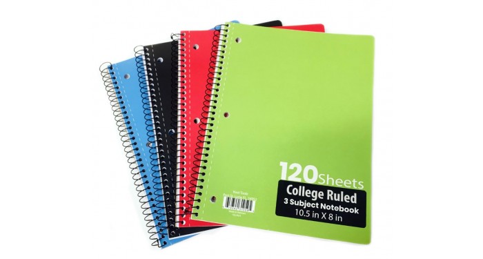 3 Subject College Ruled Spiral Notebooks - 4 Colors