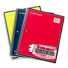 TOP FLIGHT College Ruled 1 Subject Spiral Notebooks - 70 Sheets