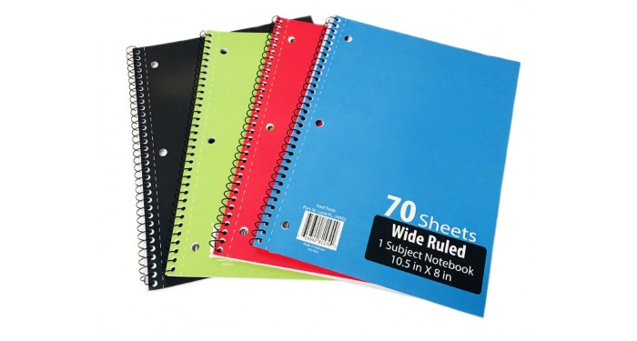 1 Subject Wide Ruled Spiral Notebooks - 70 Sheets