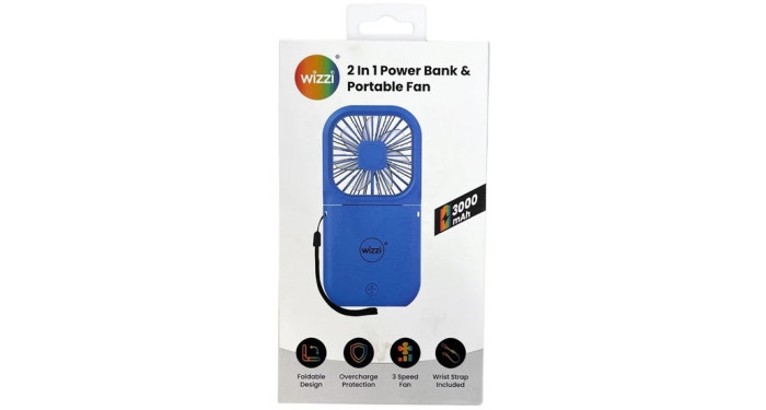 Wizzi 2 in 1 3000 Mah Power Bank & Portable Fan in Blue